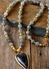 Boho Necklace, Seed Beads Gems Stone Heart Pendant Necklace